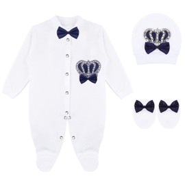 Lilax Conjunto de regalo de 3 piezas para recién nacido de 0 a 3 meses, Joyas de la Corona para bebé niño, Azul marino, 0-3 M