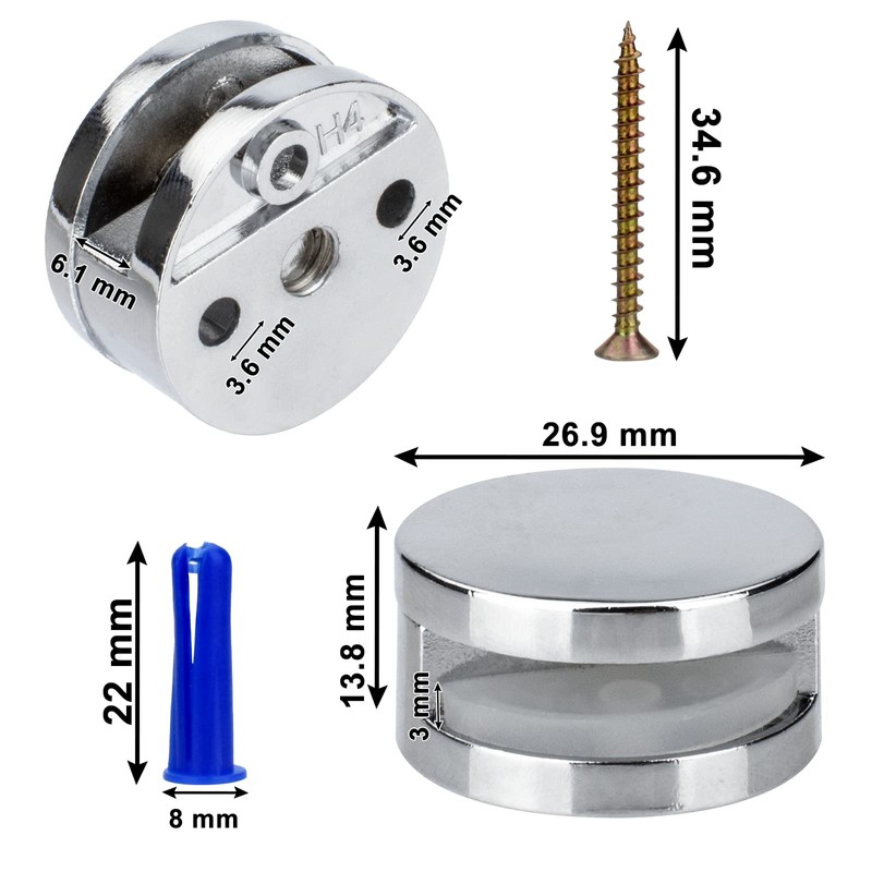 Upgraded 3-5mm Frameless Mirror Mounting Hardware 4 Pack Dual-Screw Fixing