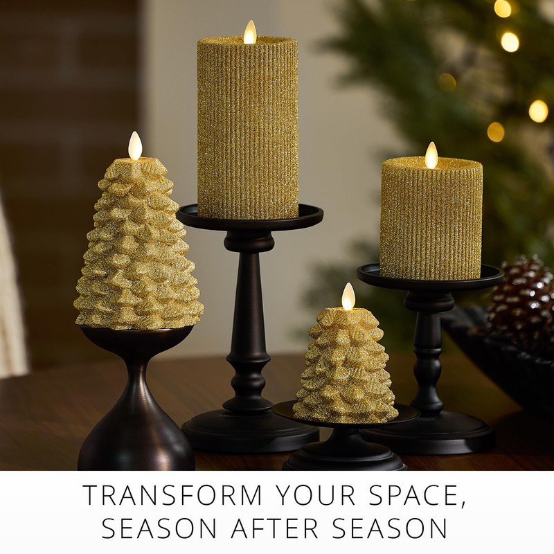 Luminara Rich Gold Glitter Ribbed Flameless LED Candle Moving Flame