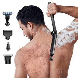 Waterpoof 4-in-1 Elektrischer Rückenrasierer, kabellos, wiederaufladbar, mit verstellbarem Verlängerungsgriff