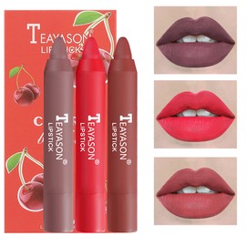 Lipstick Long Lasting Set - 3 PCS Matte Lipstick Sets for Women, Plumping Lip Crayon High Pigmented Velvety Waterproof Natural Nude Lip Stick Makeup Gifts Set
