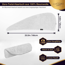 LUXTOGO Quick Dry Hair Towel - Hair Turban Made of 100% Cotton - High Quality Turban Towel with Button and Elastic Band - Super Absorbent Head Towel