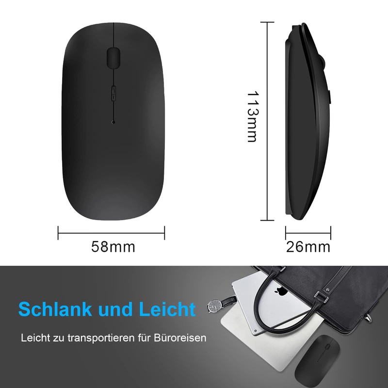 QYFP Bluetooth Maus, Wiederaufladbare Leichte Kabellose Maus Kompatibel mit MacBook