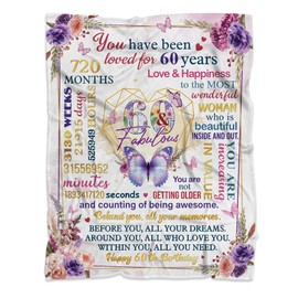 MUCHNEE 60th Birthday Throw Blanket Gift for Women, Gifts for Women Her Best Friend Cousin Over 60, Happy 60th Birthday Blanket Gift for Mom Grandma Wife Sister Aunt, 60th Birthday Decoration