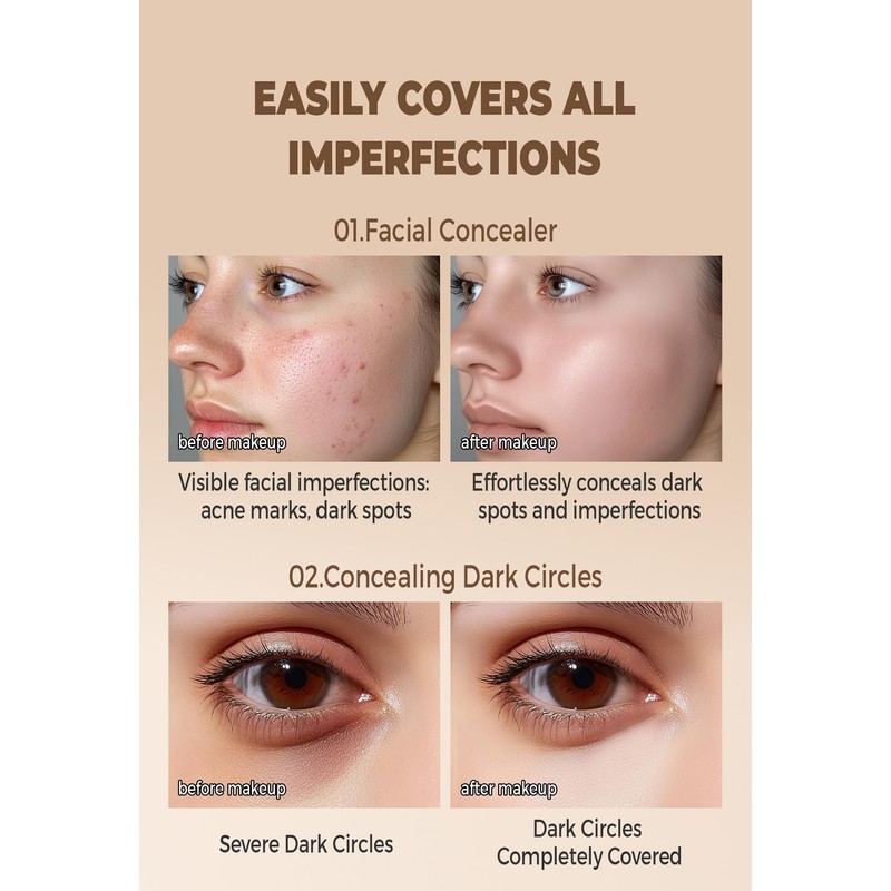 Under Eye Concealer Full Coverage, Waterproof Makeup Concealer for Dark