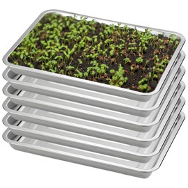 Homaisson 6 Pcs Seed Starter Trays, Stainless Steel Plant Germination Trays, Rectangle Nursery Seedling Pots, Easy-to-Clean Seed Sprouting Trays, Plant Trays for Indoor and Greenhouse Gardening