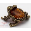 Russian Solid Brass Amber Figurine Feng Shui Frog Toad Totem