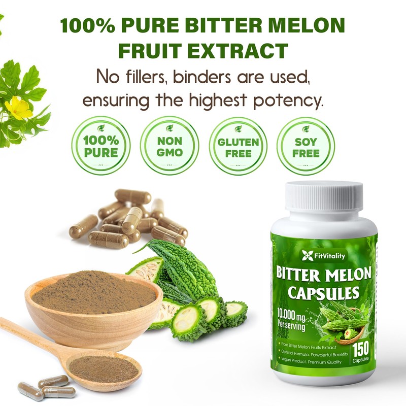Bitter Melon Capsules| 150 Vegan Capsules| 150 Days Supply| 10,000mg