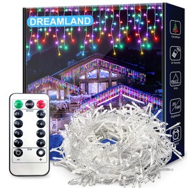 DREAMLAND 32.8FT Christmas Icicle Lights, Permanent Outdoor String Lights with 400LED 75 Drops, IP65 Waterproof Hanging Fairy Lights for Christmas Eaves Garden Room Decoration Multicolor
