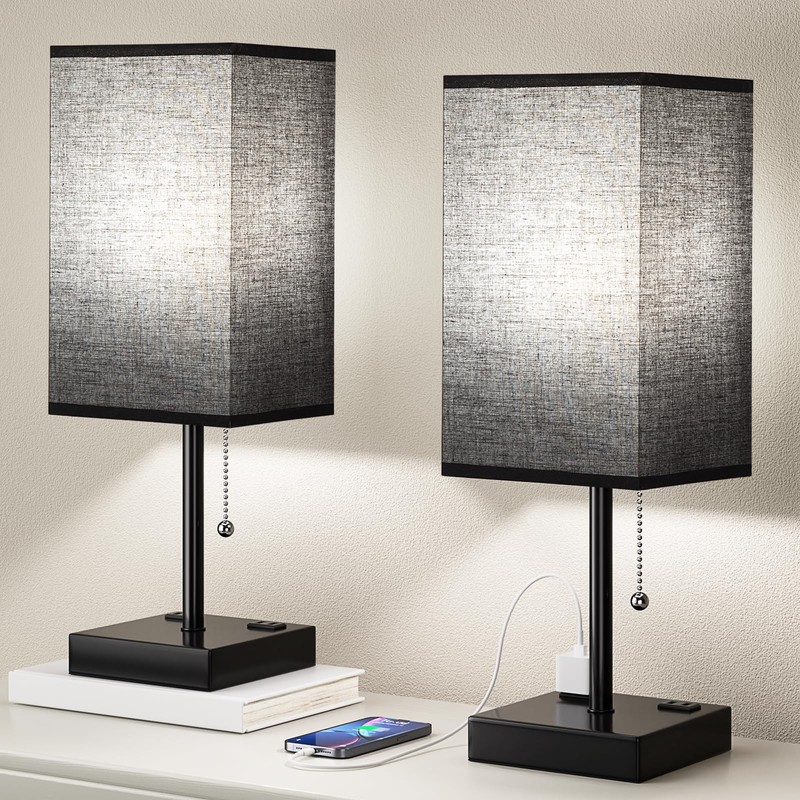 Plus Black Bedside Table Lamps Set of 2 - Bedroom
