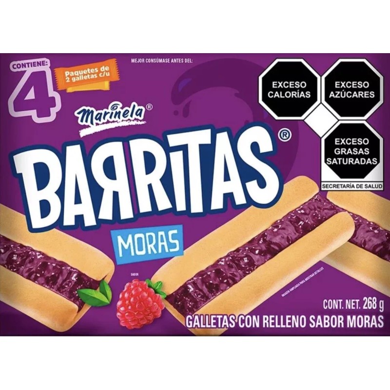 Marinela 2 CAJAS DE BARRITAS MARINELA SABOR MORAS - BLACKBERRY