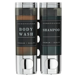 Shampoo and Conditioner Dispenser, Shower Soap Dispenser 2 Chamber No Drill Wall-Mounted Shampoo Dispenser for Shower Wall Mounted Shower Dispenser for Bathroom Hotel Large Capacity,Chrome