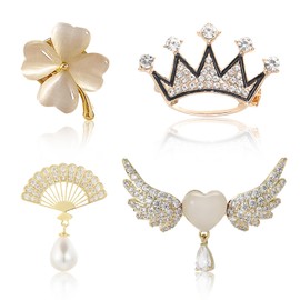 BSITSSS Pack of 4 Brooches for Women, Crystal Four Leaf Clover Brooches, Elegant Brooches for Clothing, Vintage Brooch Pin, Brooch for Scarf, Coat Clothes, Dresses Clip, Synthetic