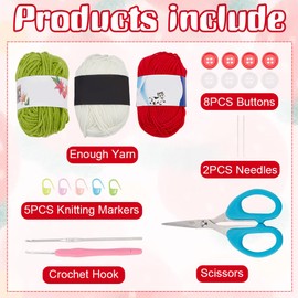 FREEBLOSS Set of 4 Crochet Set for Cat Collars, DIY Crochet Set for Strawberry Pet Scarf, Crochet Set for Beginners with Video Instructions, Knitting and Crochet Accessories, Handmade Pet Scarf