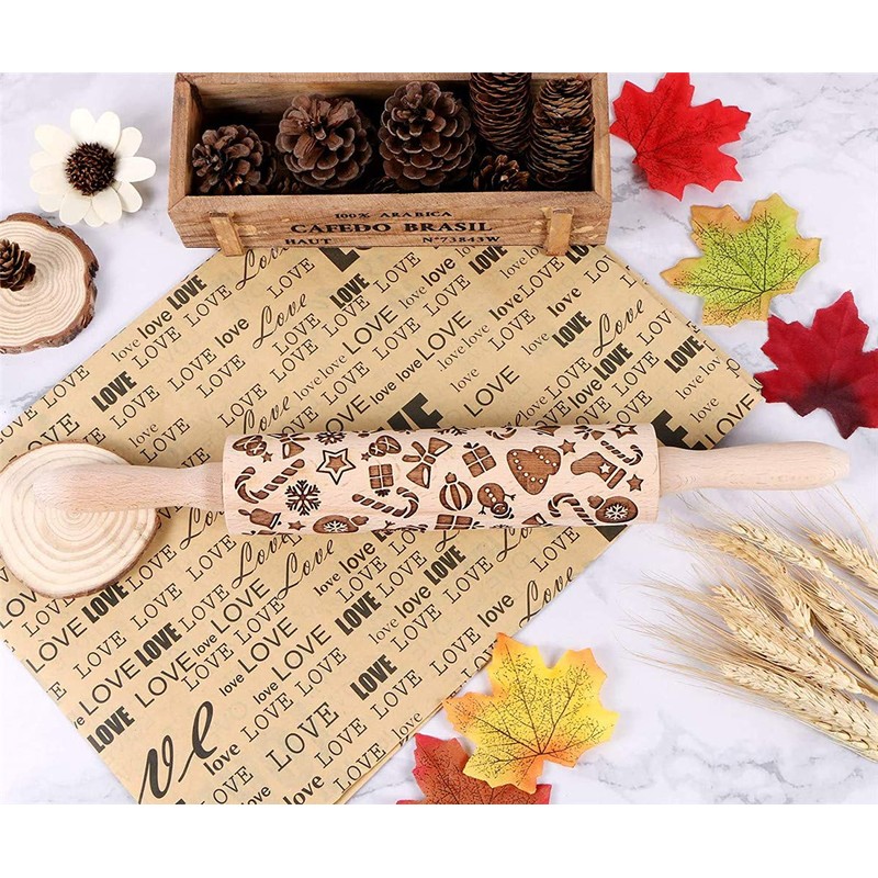 Christmas Wooden Rolling Pins, Xmas 3D Reindeer Shape Decor Embossing