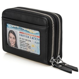 KM Legend Wallet for Women,Slim RFID Blocking Credit Card Holder with ID Window,Double Zipper Compact Purses for Women with Coin Pocket