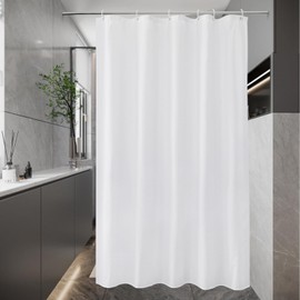 EurCross Shower Curtain, 100 x 200 cm, Slim White Shower Curtain, Textile Fabric, Waterproof Bath Curtain, Anti-Mould, Antibacterial, Washable, Quick-Drying, Bathroom Curtain with 6 Rings