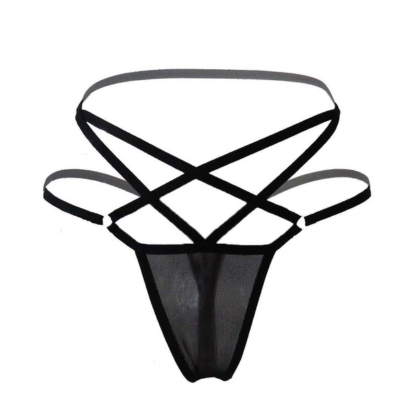 10AGIRL Women's Black Charming Thong Lingerie Lace G-String T-Back Panties Strappy Body Harness Panties (C-Black, Small)