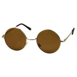 ShadyVEU Round Groovy Colorful Disco Circular 70's Nickel Metal Slim Sunglasses (Gold Frame/Brown Lens)