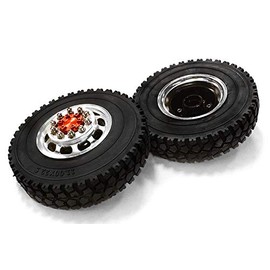 Integy RC Model Hop-ups C26572RED Machined Alloy T5 Front Wheel & XD Tire Set for Tamiya 1/14 Scale Tractor Trucks