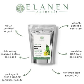 Elanen Naturals Mullein Leaf, USDA Certified Organic, Cut & Sifted - Size: 2 oz.