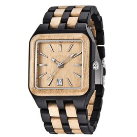 Dentily Wood Watch Rectangle Dial Wooden Watches for Men Quartz Movement Mens Watches