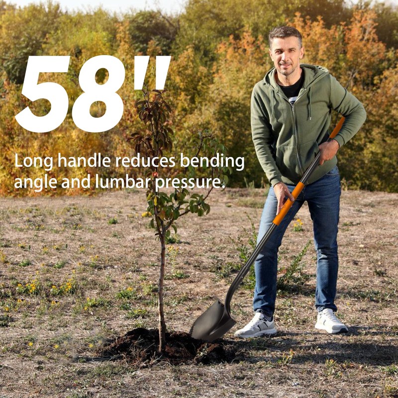 AgroPro Shovel for Digging, Metal Shovel with Long Fiberglass Handle,