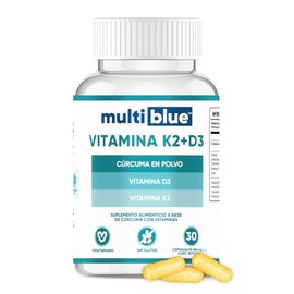 Vitamina D3 K2 30 Cápsulas de 550mg | Combinación Óptima de Vitaminas con Cúrcuma | 100% Natural, Sin Gluten, Keto Friendly, Vegano | Multivitaminico 