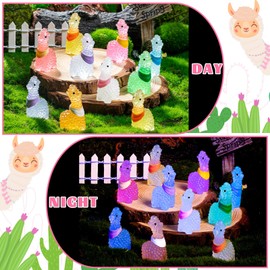 SYWHXY 28PCS Mini Resin Alpaca Figurines - Glow in The Dark Cute Alpaca Miniatures, Cupcake Toppers & Dollhouse Potted Plant Decor (10 Colors)