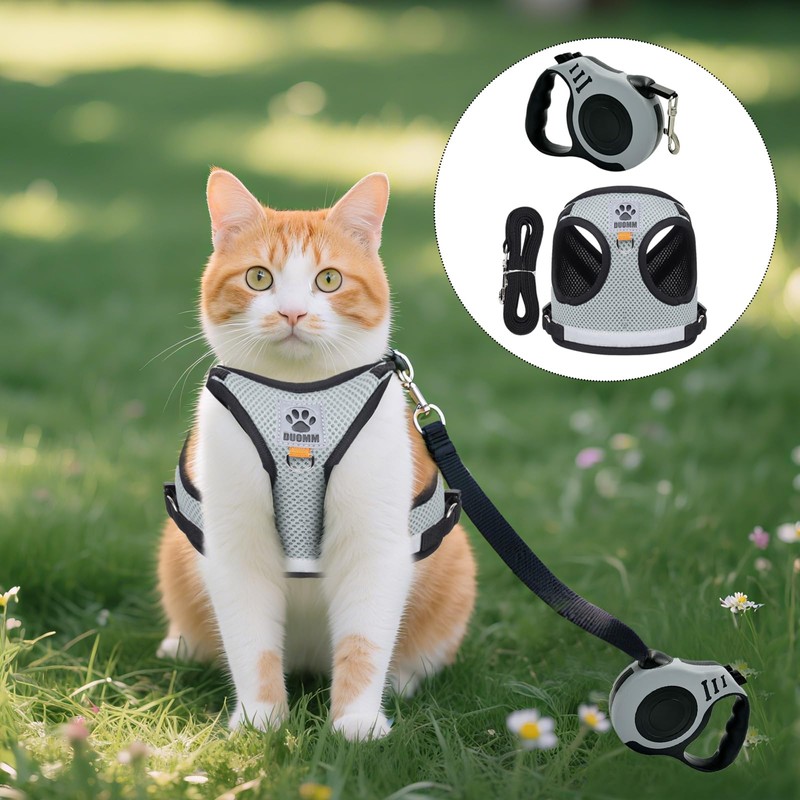 Cat Harness and Lead Set Extendable Retractable Cat Dog Lead