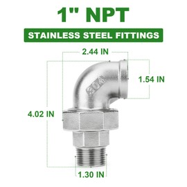 TAISHER 2PCS 304 Stainless Steel 90 Degree Elbow Union，1" NPT Female x 1" NPT Male Cast Pipe Fitting