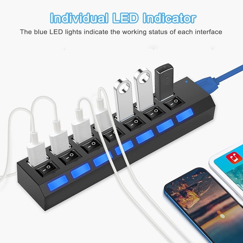 USB Hub 3.0, VIENON 7-Port USB Extender Splitter with Individual