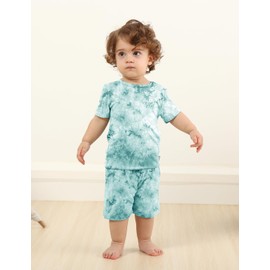 Jimonda Boys Girls Bamboo Rayon Pajamas Set Kids Sleepwear(Green&Coff,4T)