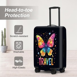 Colorful Butterfly Stars Suitcase Cover, UV Resistant Stretchable Luggage Protector, Travel Gear for Women, Vibrant Vacation Accessories Gifts