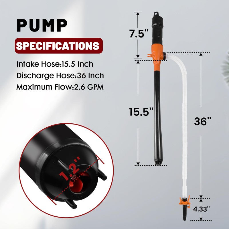 PUMPTOR Fuel Transfer Pump Battery Powered - Portable Gas Pump