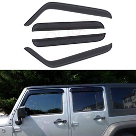 LQQDP Set of 4 Front+Rear Smoke Sun/Rain Guard Outside Mount Tape-On Acrylic Window Visors Compatible With 07-18 Wrangler JK 4-Door