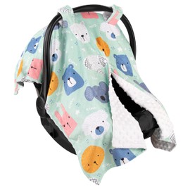 Top Tots Deluxe Minky Baby Car Seat Cover - Koala Bear Elephant and Bunny Heads, 40 x 29 Inch White