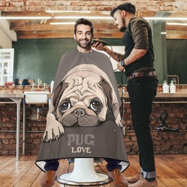 visesunny Barber Cape Pug Puppy Cartoon Animal Polyester Hair Cutting Salon Cape Apron Anti-Static Haircut Shaving Cloth Beard Shaving Bib Hairdressing Cape