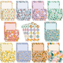 TaoBary 160 Pcs Stationery Paper Set 50 Double Sided Stationery Papers with 50 Matching Envelopes and 60 Round Dot Sticker, 10 Design(Kawaii,5.5 x 8.25 Inch)