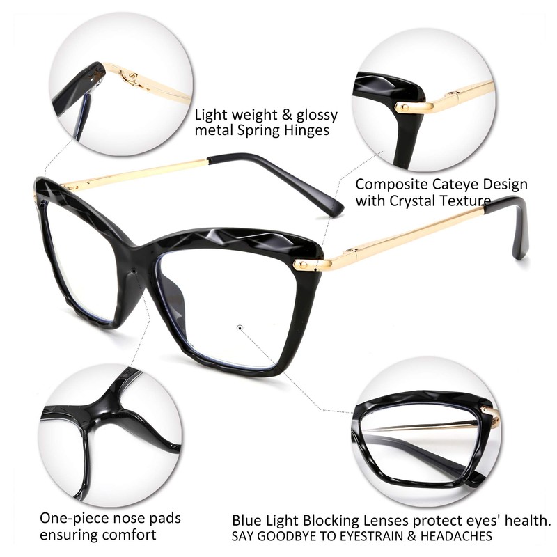 FEISEDY Crystal Cat Eye Reading Glasses Blue Light Blocking Reader