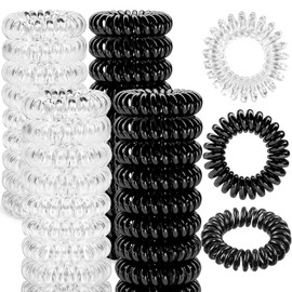 CAABISO 40 Pcs Spiral Hair Ties for Women, Clear Elastics Coil Hair Ties for Thick Thin Type, No Crease Black Phone Cord Ponytail Holders Accessories Women Girls