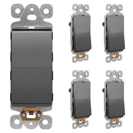 LIDER Minimalist Design Matte Finish Lighted Decorator Switch, Frameless Paddle Light Switch with Locator Light, Grounding Screw, 15A 125V, UL Listed, LS15-1P-SG5P, Space Gray, 5 Pack