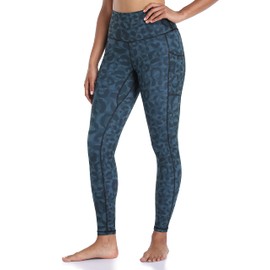 Colorfulkoala Women's High Waisted Tummy Control Workout Leggings 7/8 Length Yoga Pants with Pockets (L, Cyan Leopard)