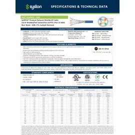 Syston Cable Cat8 Ethernet Bulk Raw Cable 2000MHz 2GHz 40GB 200 ft Solid Bare Copper S/FTP Individual electromagnetic Tinned Copper Braid Shield 22/4 4 Pair 22 AWG CMR FT4 UTP Black Order to Cut