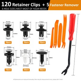 125-Piece Universal Car Fastener Kit - Push Retainer Clips Set (6-9.8mm) with Removal Tool for Bumper, Fender, Door Trim