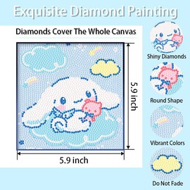 PERFECTSIGHT Cute 5D Diamond Art Kits with Wooden Frame, Kawaii DIY Painting Art for Kids, Diamond Arts and Crafts Sets, Big Gem Full Drill Diamond Dots for Women Girls Boys Children (Big Ear)