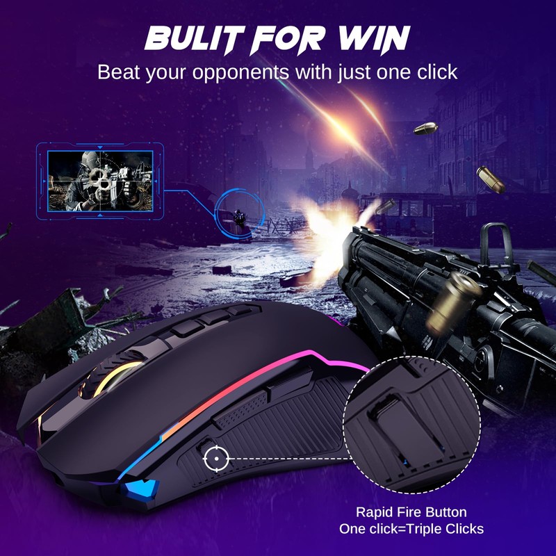 Redragon Wireless Gaming Mouse, Tri-Mode 2.4G/USB-C/Bluetooth Mouse Gaming, 10000 DPI,