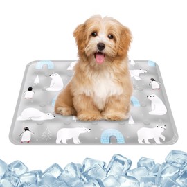 Tolenre Large Dog Cooling Mat, Pet Cooling Mat, Self-Cooling Dog Mat, Grey Polar Bear Cold Gel Pad Mat, Dogs, Cats, Non-Slip Gel Cooling Mat for Summer, Crates, Dog Kennels, Beds, Car (Grey, S)