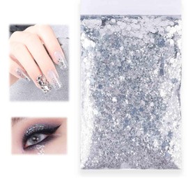 Jasminum 50 g Glitter for Crafts, Silver, Nails Glitter, Glitter Powder for Crafts, Sequin Glitter Powder, Small Glitter Pieces, for Festival Decoration, Nails, Face, Card Crafts, Crafts