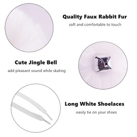 GUIFIER 2 Pieces 3.15” Roller Skate Pom Poms with Bells for Girls, Fluffy Tie on Roller Skate Pom Poms, Faux Rabbit Fur Pom Poms with Shoelaces for Quad Roller Skates Decoration Accessories (White)